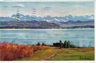 Art Of Beautiful Cabin On Lake Before Rocky Mts Posted Vintage Linen Post Card 