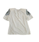 Laurence Kazar Top Medium Vintage Regency White Glam Peacock Feathers Silk Bead