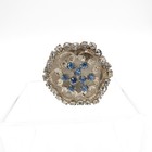 Antique Silver Open Work Blue And Clear Rhinestones Hatpin Hat Pin