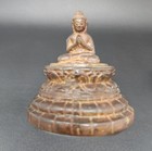 Antique Tibetan Bronze Stupa With Meditating Buddha Statue Inside Patina 