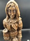 Antique German Black Forest Hand Carved Folk Figure Woman Carrying Wine 17 In