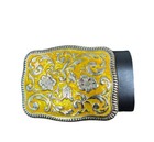 Vintage Black Leather Belt With Ornate Gold   Silver Buckle Floral Detailing 43 