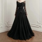 Customized Off Shoulder Evening Dress Long Sleeved Lace Beading Prom Party Dress