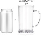 Set Of 6 Plastic Beer Mug  16 Oz Lightweight Clear Acrylic Drinking Cups With Ha