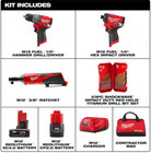 8pc Milwaukee M12 Fuel 12v Impact Hammer Drill Kit   3 8 Ratchet  Batteries bits