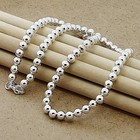 925 Sterling Silver Women 6mm Smooth Beads Ball Chain Necklace Jewelry Gift