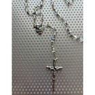 Vintage Rosary Silver Tone   Aurora Borealis Beads Signed Italy Original Box