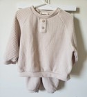 Toddler Boys Girls Soft Outfit Lounge Set Beige Korean Kids Clothes