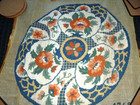 Vtg Completed Needlepoint Round  4768 Floral Blue Orange 14 