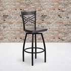 Hercules Black   x   Back Swivel Barstool With Walnut Wood Seat - 2 Pack