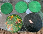 5 Piece Vintage Hand Painted Indian Persian Coaster Set Paper Mache  3 Coasters 