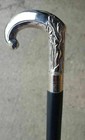 Vintage Silver Plated Brass Handle Black Wooden Walking Stick Cane Handmade Gift