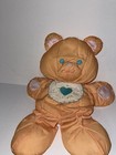 Vintage Fisher Price 1370 Puffalump Teddy Bear Peach Orange Plush Heart Bib 1989