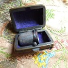 Lovely Antique Thimble Holder Box And Silver Thimble  Embroidered Velvet Box