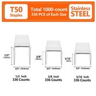 Heavy Duty T50 Stainless Steel Staples 1000-count 3 Sizes For Staple Gun Incl   