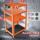 Height Adjustable 3-layer Media Rolling Av Cart W  Power Strip casters Orange
