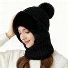 Womens Knit Beanie Hat Fleece Lined Scarf Mask Set Snow Caps Plush Earmuff Skull