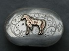 Vintage Ricardo Horse With Saddle Bronze Nickel Silver Western Belt Buckle  