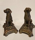 Bronze Look Gilded Sitting Dog Bookends Golden Retriever Pair 7  Vintage Mcm
