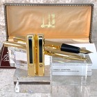Vintage Dunhill Ballpoint   Fountain Pen Set Dress Gold Black Clip With Case