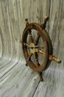 Nautical 18  Ship s Time Heavy Solid Brass Wooden Wheel Wall Decor