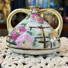 Vtg Japanese Moriage Double-handled Pillow Vase Pink Chrysanthemums   Gold Gilt