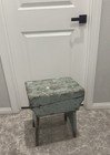 Vtg Antique Primitive Distressed Blue Painted Wood Bench Stool 18 1 2x16x12
