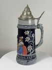 Vintage Original King German Beer Stein Lidded 11    Relief Tavern Scene Stoneware