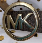 Michael Kors Belt Chocolate Mk Logo With Large Mk Logo Gold Round Buckle Yes  