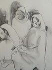 Three Women Cubism Pencil Drawing 11   x14    Paper Original Signed 