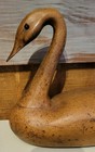 Vtg 22  Solid Wood Large Hand Carved Wooden Longneck Swan Realistic Eyes Mcm