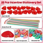28 Count Valentine s Day Stationery Set Bendy Pencils Heart Erasers Sharpener C