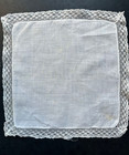 Charming Antique French Handkerchief With Handmade Bobbin Lace Edging   Initials