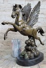 Vintage Bronze Flying Horse Winged Pegasus Bookends Fantastic Art Deco Figurine