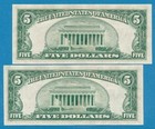 2- 5 00 1934-d  Consecutive Silver Certificate Blue Seal Choice New Pair