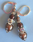 Brown Triple Glass Pearl Ab Crystal Earring Sp Leverback Artisan Xx