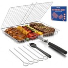 Grill Basket Set With Removable Rubber Wood Handle  430 Stainless Steel   Bbq