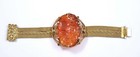 1930 s Chinese Gilt Sterling Silver Red Agate Carnelian Carved Plaque Bracelet