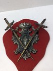 Vintage Double Sword Double Lion Crown Family Crest Coat Of Arms Ornate Shield