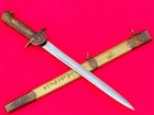 Vintage Military European Short Sword Blade Dagger Tanto Brass Scabbard Eagle