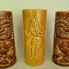 Lot Of 3 Orchids Of Hawaii South Pacific Tiki Mugs Hula Dancer Totem Cups Japan
