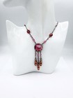 Beautiful Antique Art Deco Pink   Gold Czech Glass Beaded Necklace 17 