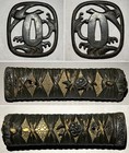 Antique Wakizashi Koshirae With Silver Fittings  Red Lacquer Saya  Spider Menuki