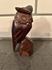 Hand Carved Wooden Wood Owl Figure Figurine 4 5  Vintage Brown