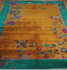 Antique Art Deco Chinese Hand Knotted Wool Floral Gold Oriental Rug 4  X 6 