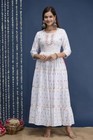 Indian Women White Rayon Embroidered Anarkali Flared Kurta Kurti Beautiful Dress