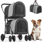 Double Dog Stroller Folding 4 Wheels Travel Cage Carrier W 2 Detachable Carriers