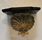 Vintage Large Wood Wall Shelf W   Brass Shell 10    X 9   