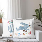 Hot Air Balloon And Airplane Nursery Decor - Hello World Adventure Awaits Pillow