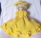 Vintage Bed Doll  Pillow  Boudoir  Hand Crochet Yellow Clothes - Southern Belle